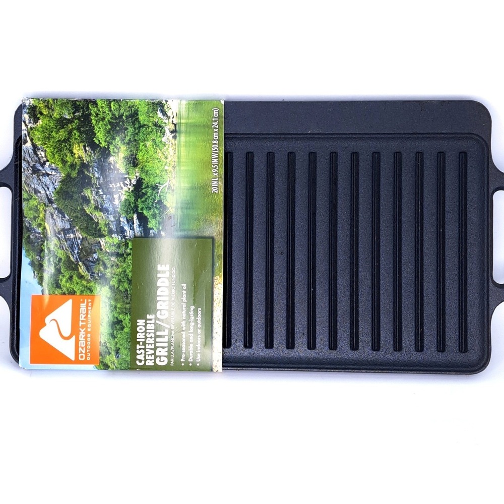 Ozark Trail Reversible Grill Griddle Unisex 20x9.5 Black Cast Iron Cookware New - Picture 2 of 11